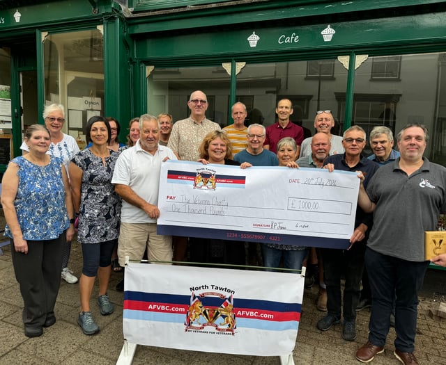 North Tawton club raises £1,000 for The Veterans Charity
