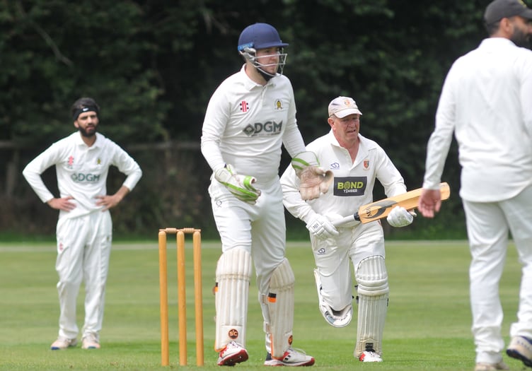 Devon Cricket League A Division. Abbotskerswell versus Tavistock. Tavi's Steve Luffman and Abbot's 'keeper Ed Smout-Cooper