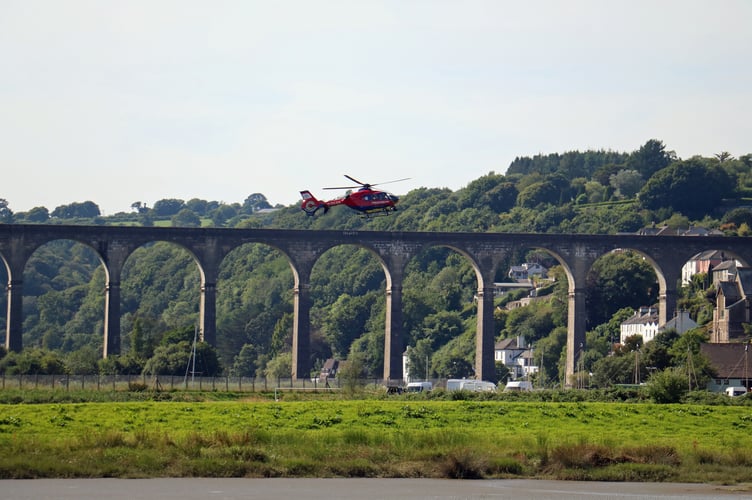 Devon Air Ambulance landing for a medical emergency in Calstock last night.