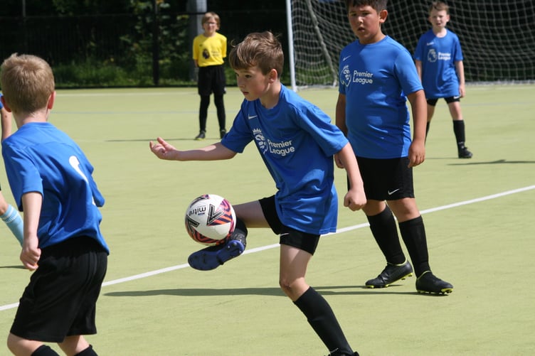 Looking to beat the opposition at West Devon Primary Schools Mixed Football Tournament.