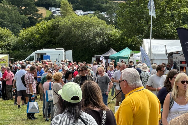 A busy aisle at the Chagford Show on a hot and sunny day.  AQ 0630