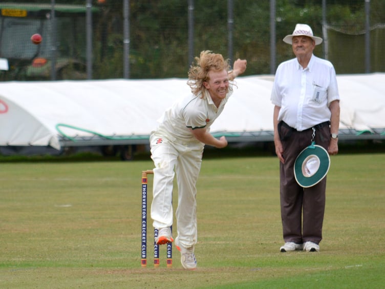 Hatherleigh's Jamie Presswell lets fly in his side's game at Thorverton, who crushed them by 162 runs