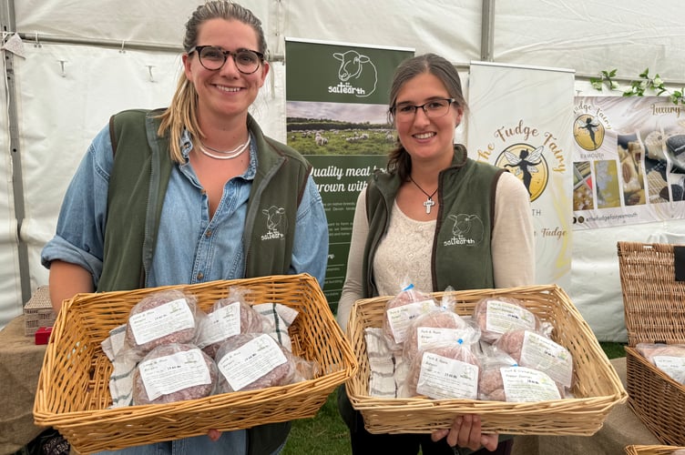 Steph and Alice sold meat boxes, burgers and sausages, from the native and rare breed sheep and pigs produced by Salt of the Earth from Sourton near Okehampton.  AQ 0644
