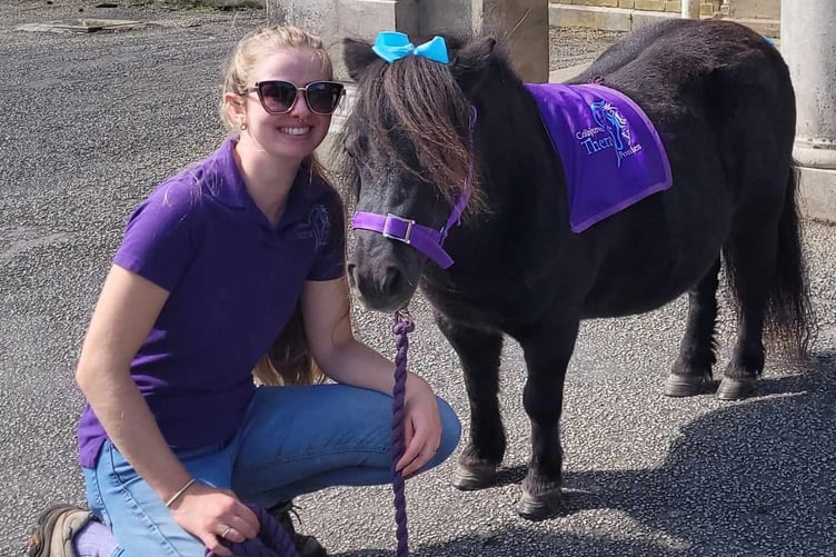 Tash with Mai the Collytown Therapy Shetland Pony at Tavistock memory Cafe. jpg