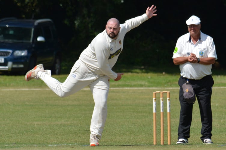 Tavistock spinner Shaun Daymond during his frugal nine-over spell against Torquay & Kingskerswell