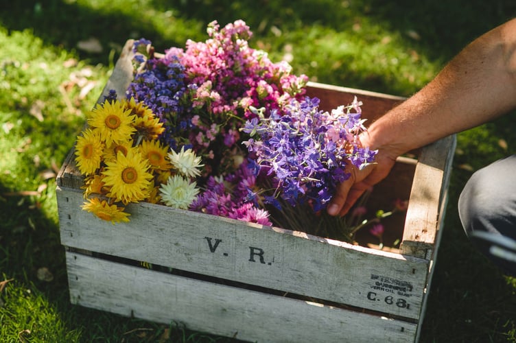 The flowers up close - they are dried before being woven into the garland