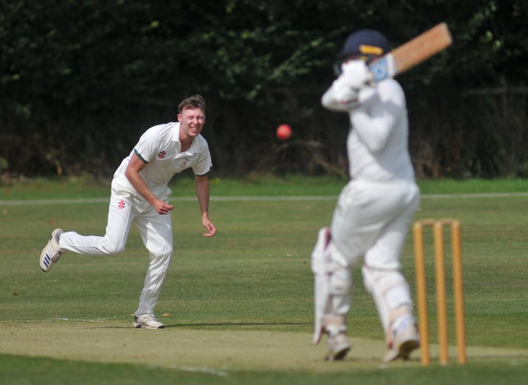 Devon Cricket League A Division. Abbotskerswell versus Hatherleigh. Hatherleigh bowler Sean Letheren