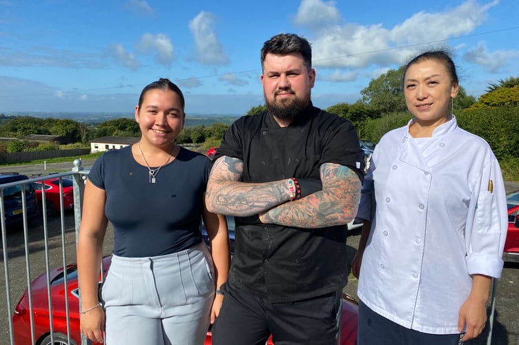 Yelverton Golf Club Asst Manager Mollie Hawking, new chef Jake Thorne and chef colleague Lei Davey