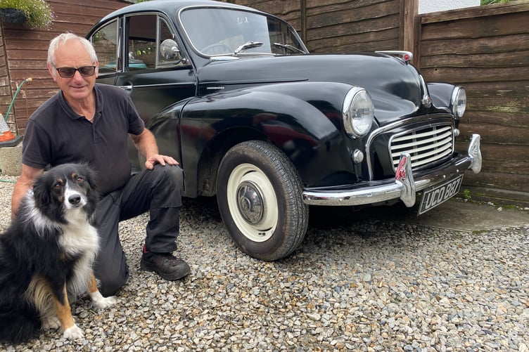 Brian Davis and Cocoa with his restored Morris Minor.