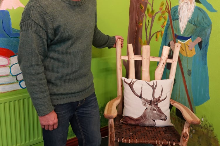 Andy Morton of Sallerton Wood in the Tamar Valley with his handmade story chair