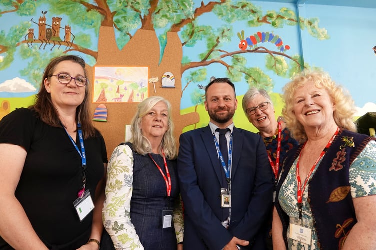 Pictured left to right are teacher Sara Pike, volunteer Caroline Clark, head Gareth Bemister, designer and painter Anne Crozier and volunteer Dr Frances Howard