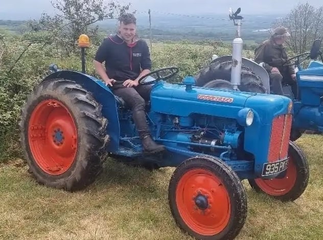 Brian Davis's restored Fordson tractor with grandson Aidan.