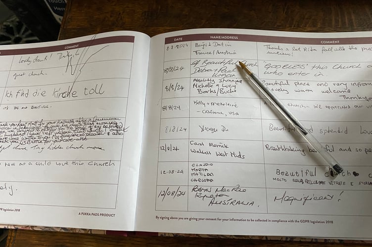 Visitors are coming from throughout the world to Tavistock and its church, accoerdng to St Eustachius' Church visitor book.