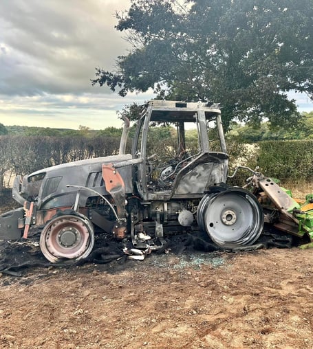 The tractor was destroyed by the fire