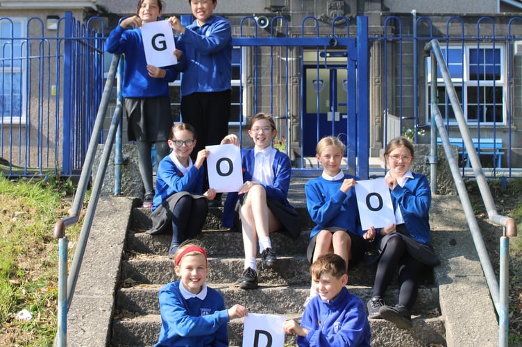 Tavistock Primary pupils celebrate their 'good' Ofsted report.