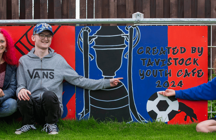Tavistock Youth Cafe transformed hoardings at Tavistock Football Club
