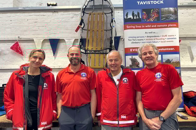 Members of Dartmoor Search and Rescue Team Tavistock, with their stretcher. From left: Catherine Derry, Guy Balmer, Alastair Reid and Paul Johnson, Tavistock Wellbeing Fair
