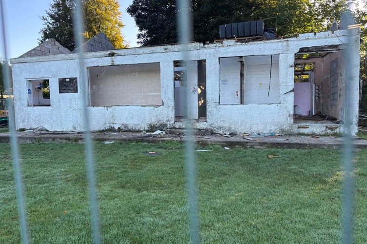 The doors, roof and windows removed before demolition of Horrabridge Pavillion.