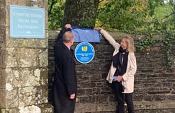 A blue plaque is unveiled by the descendants of poet and writer Sabine Baring-Gould at Lewtrenchard Manor.Douglas Almond Jnr and his sister Betsy McGregor, from New York and Los Angeles respectively - the great great grandchildren of Sabine.
