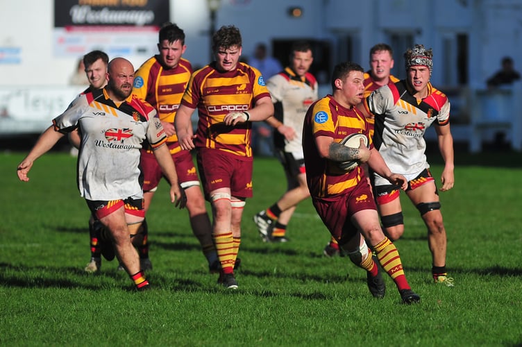 Rugby. Regional 2 Tribute South West. Newton Abbot versus Okehampton. A 43-7 home defeat for the All Whites.