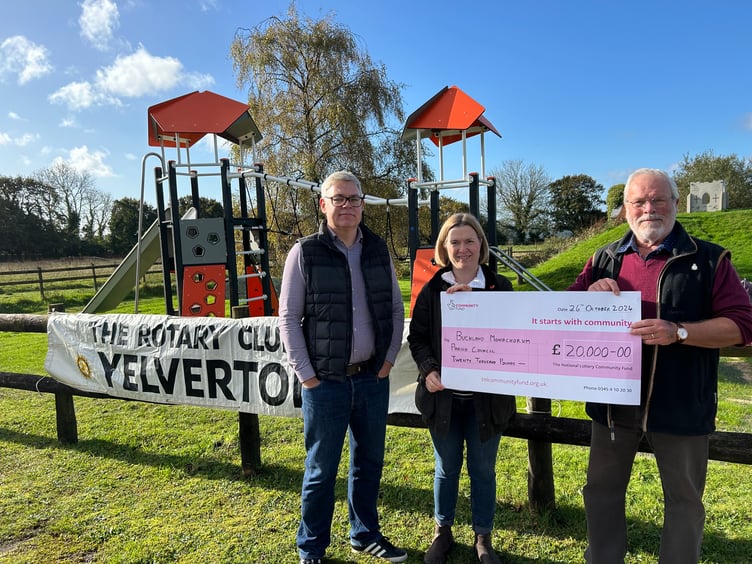 MP Rebecca Smith opening the revamped play park in Crapstone, with Buckland Monachorum Parish Council chairman Alastair Cunningham, left, and parish councillor Frayne Coulshaw.