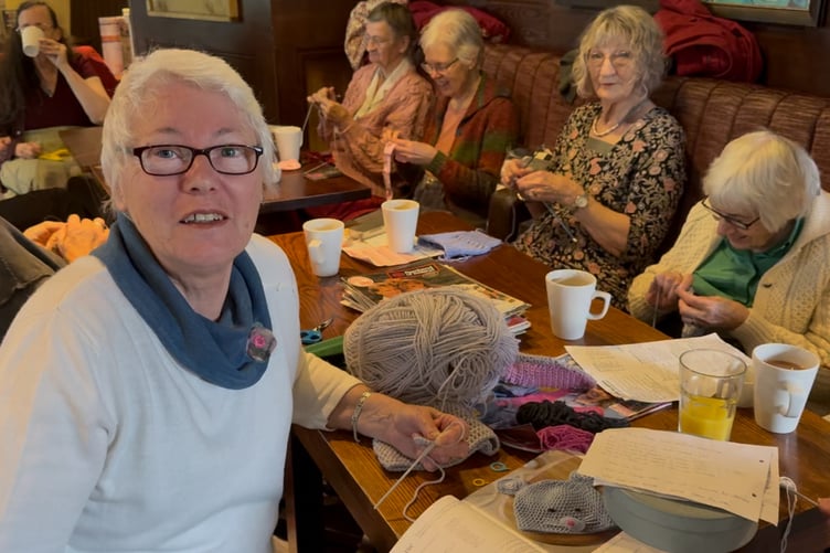 Patricia Lake at the knitting group in Tavistock
