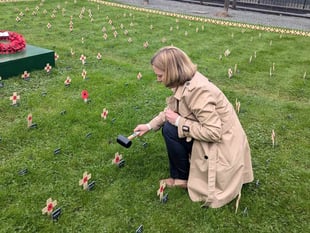 MP plants a poppy cross at the Houses of Parliament 