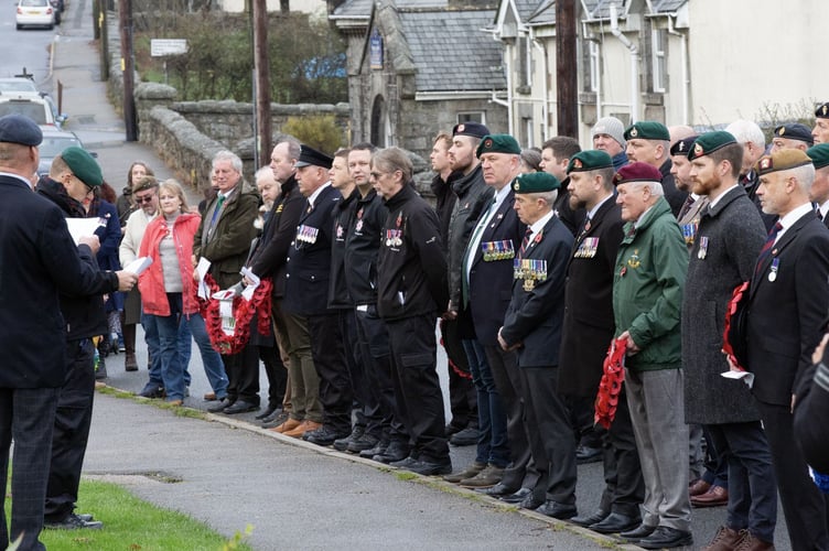Princetown veterans join the village Remembrance service and parade.