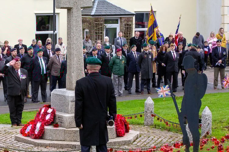 Princetown Remembrance parade and salute a the war memorial.
