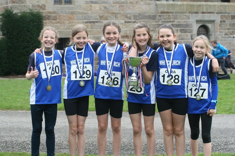 Girl winners from Whitchurch primary School at Castle Drogo cross-country