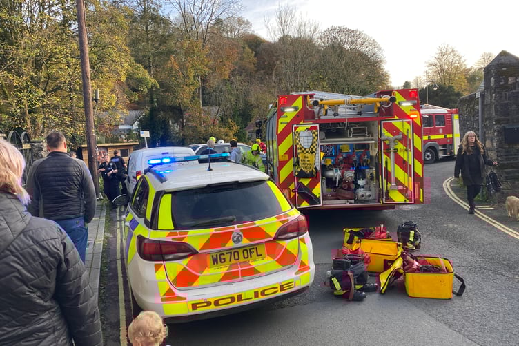 Police are investigating after a woman had to be rescued from a river bank following a traffic collision in Tavistock today (Monday).
