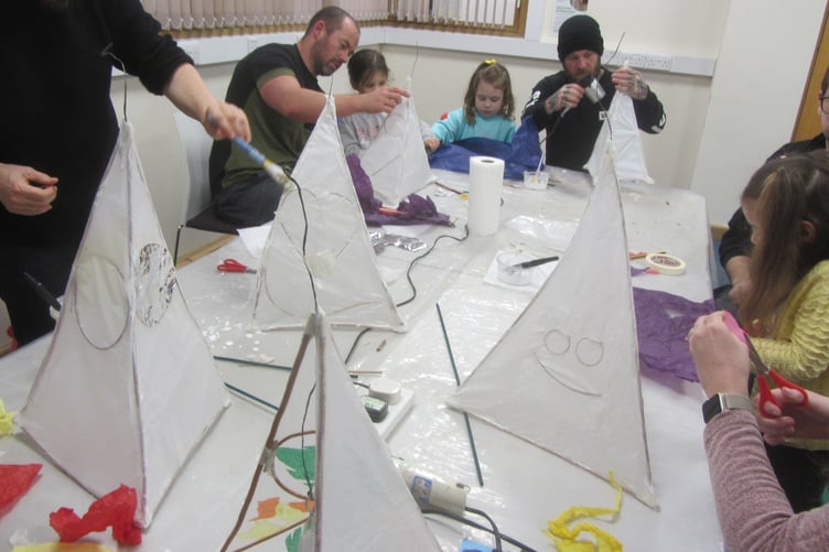 Lantern-making at West Devon Art Workshops for Tavistock's Dickensian Evening.