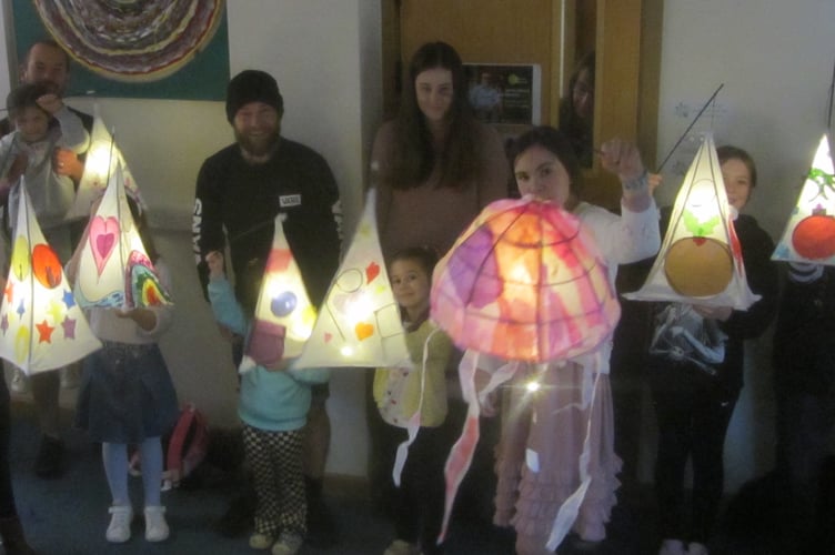 All lit up and ready for a Tavistock's Dickensian Evening - West Devon Art Workshops lantern makers.