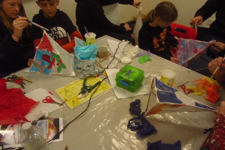 Creative families making lanterns for Tavistock's Dickensian Evening