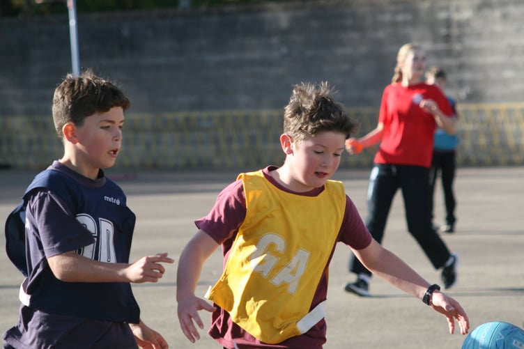 Shadowing the opposition at the Tavistock area schools netball tournament.
