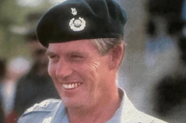 The funeral of former decorated Royal Marines flier Lt Col Pete Cameron was marked by a military helicopter fly-past on Monday. j
