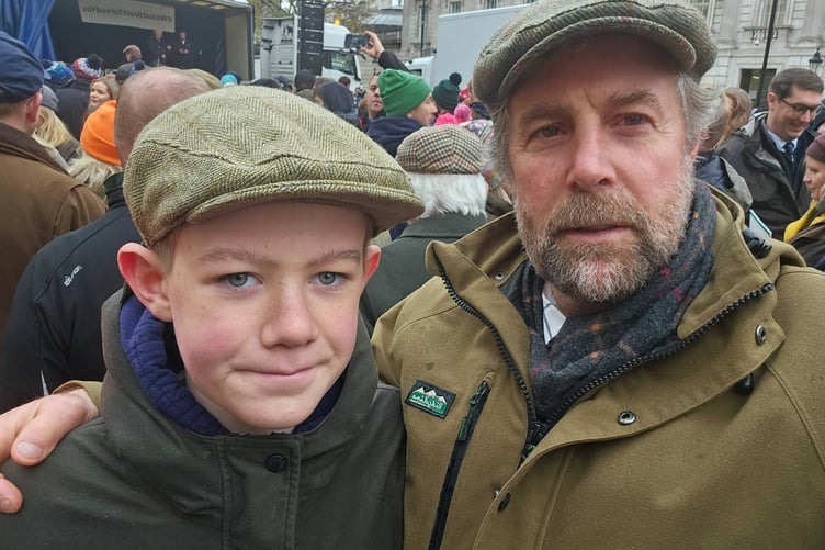 Yelverton farmer Mat Cole and his son Tom join the enormous farming protest in London today.