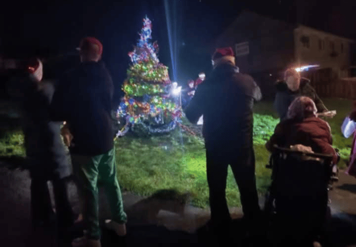 Woodland Way residents in Gunnislake lit their community Christmas tree yesterday (Suinday)