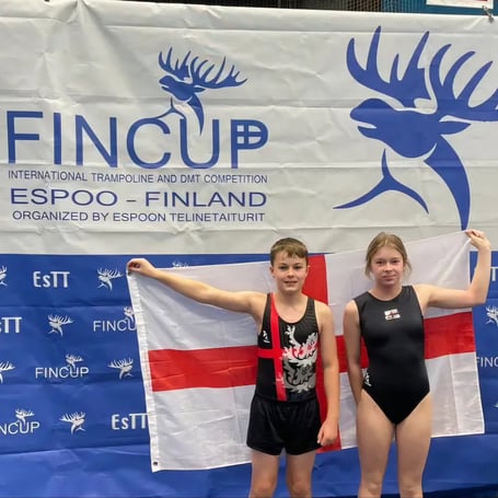 Mason Parker-Groves and Connie James representing England in Finland