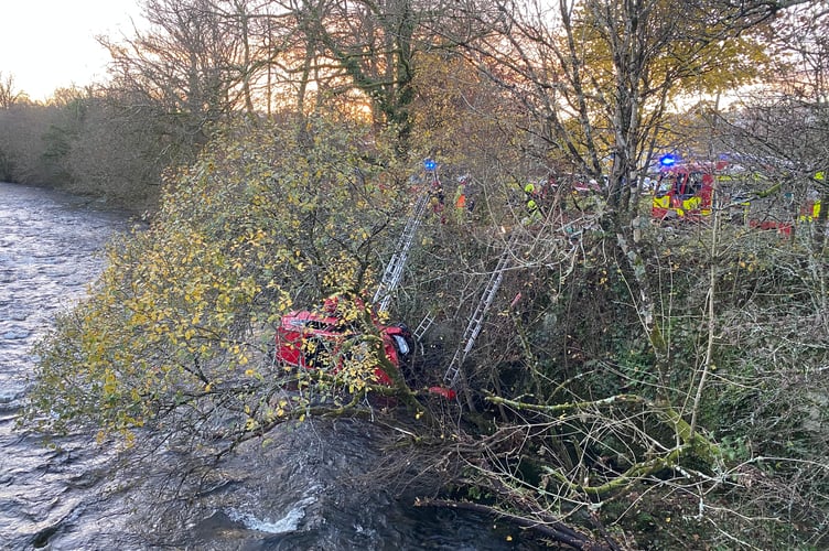 The car that tumbled down a bank into the River Tavy