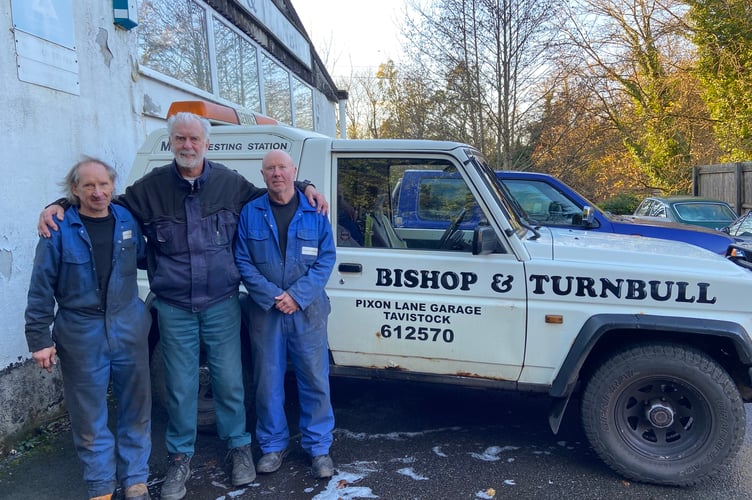 Paul Bishop of Bishop & Turnbull, centre, with long-standing employees Andy Palmer, left, and Alf Birch. The garage on Pixon Lane, Tavistock is celebrating 80 years in business, run by the same family.