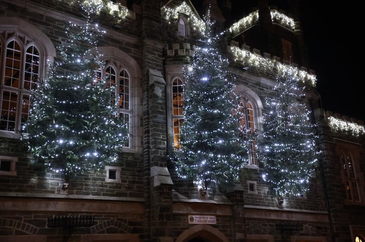 The shimmering Lions' Trees of Light on Tavistock Town Hall are a blaze of twinkling lights - all in memory of loved ones.