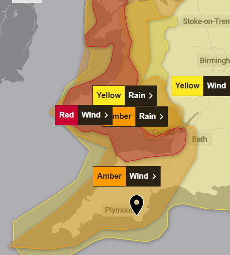Devon wide emergency alerts issued for red weather warning