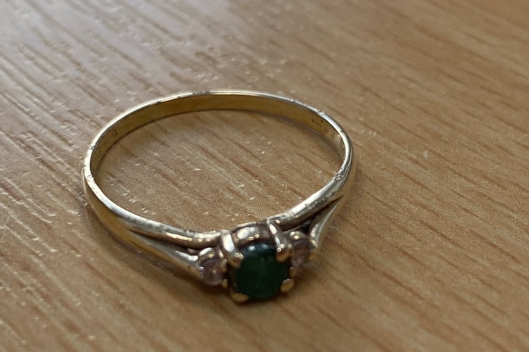 This ring with a green stone or gem is awaiting its owner after being found in Tavistock