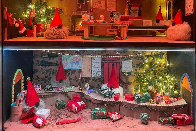 This festive window scene, one of the Advent windows in the Calstock Advent window trail, was made by 12 year old Etta. (Picture: Rebecca Fierek)