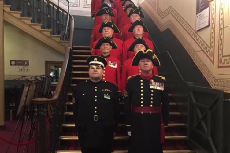 The late Martin Mitchell (front) with the Beefeaters in London for the Festival of Remembrance.