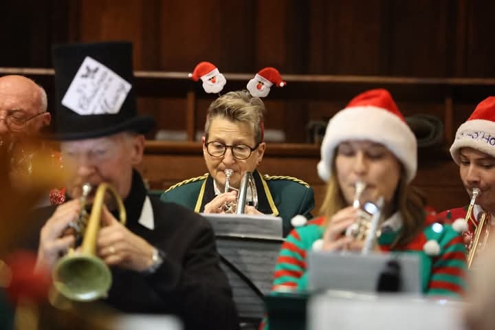 Festive members of Tavistock Stannary Band at their Christmas concert. Photo by Chris Cottrell.