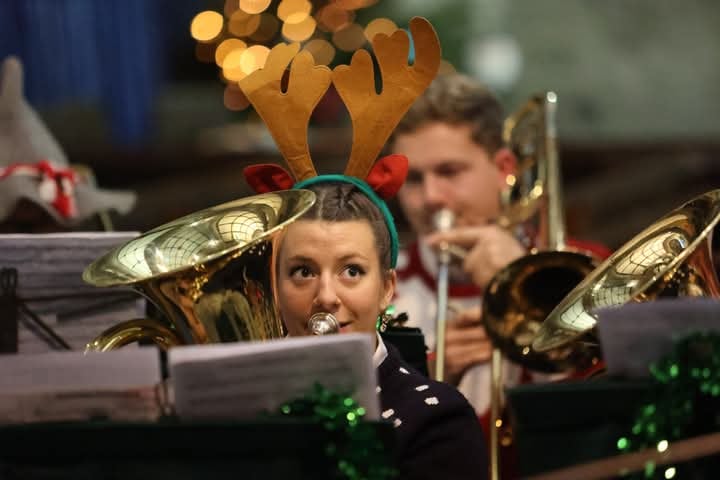 Tavistock Stannary Band's Christmas concert with antlers. Picture by Chris Cottrell.