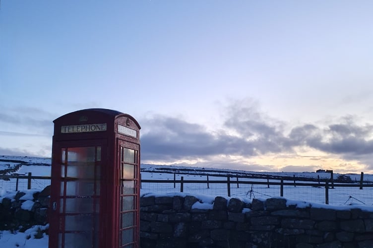 A snowy telephone box on Dartmoor By Rowan Cooper