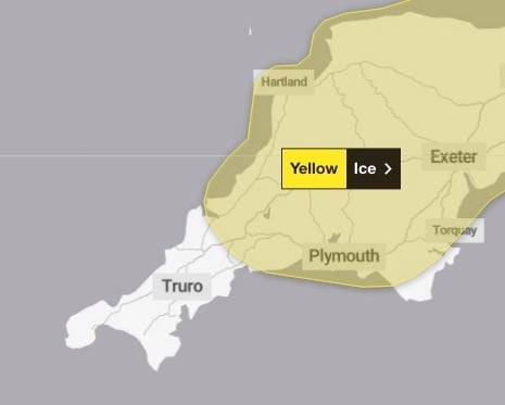 The Met Office have issued a yellow warning for ice on untreated stretches of road, pavements and cycle paths. (Picture: Met Office)